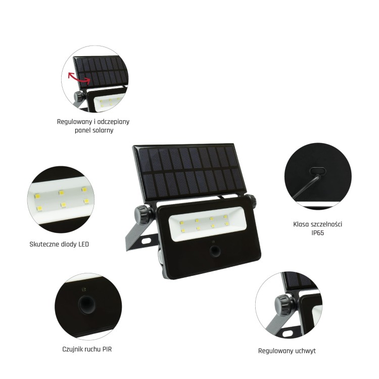 NOCTIS SOLARIS MINI Naświetlacz 2W CW 110st IP65 175x145x30mm Czarny SLI050001 SPECTRUM LED solarny