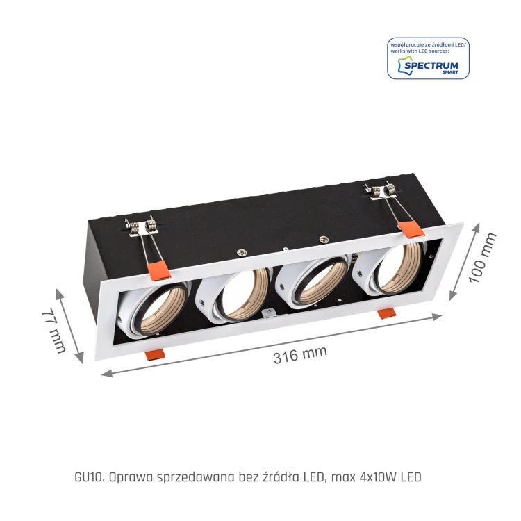 MODERN DAY MINI GU10 X 4 GU10 250V IP20 100x316x77mm Biały, Środek Czarny SLIP002004 SPECTRUM LED