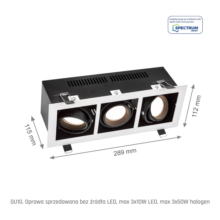 MODERN DAY MINI GU10 X 3 GU10 250V IP20 112x289x115mm Biały, Środek Czarny SLIP002013 SPECTRUM LED
