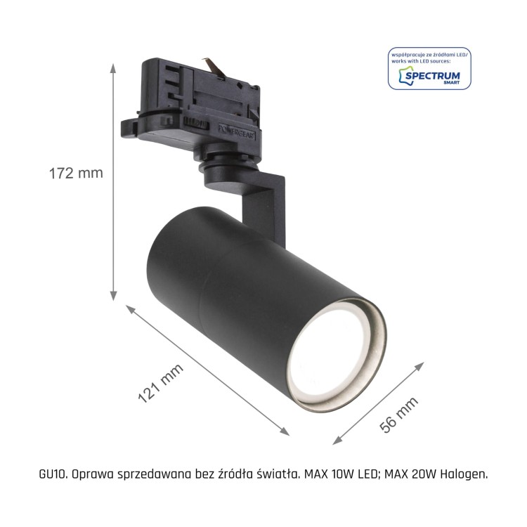 Lampa szynowa Reflektor szynowy MADARA MINI II GU10 na Szynoprzewód 3F GU10 250V IP20 56,5x121x172mm Czarny SLIP003007 SPECTRUM LED szynoprzewodu