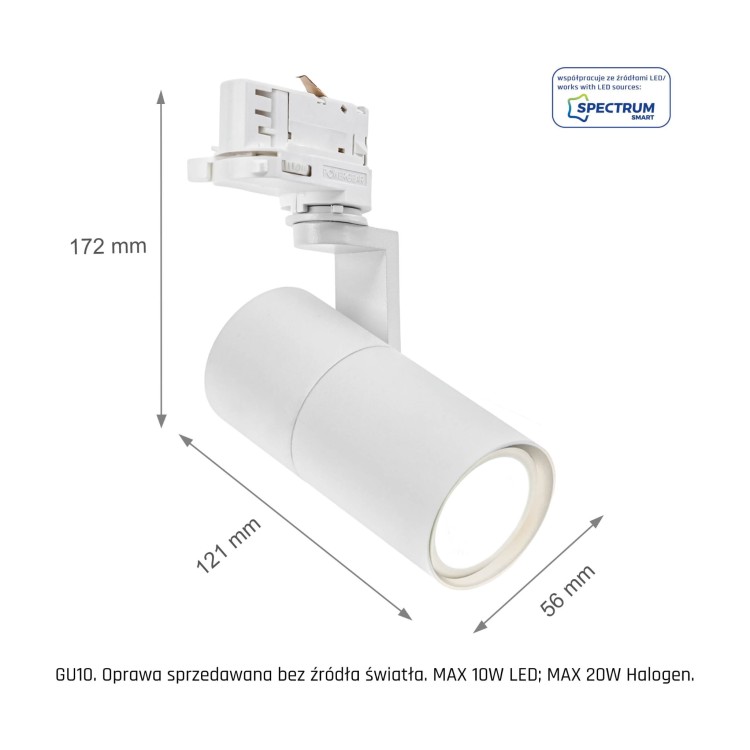 Lampa szynowa Reflektor szynowy MADARA MINI II GU10 na Szynoprzewód 3F GU10 250V IP20 56,5x121x172mm Biały SLIP003008 SPECTRUM LED szynoprzewodu