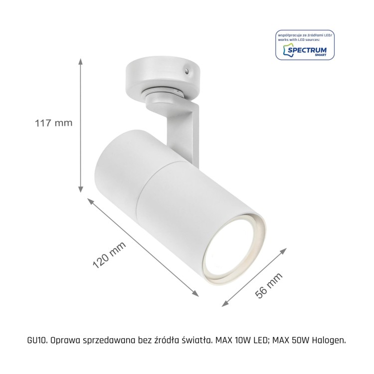 Lampa sufitowa MADARA MINI II GU10 BAZA GU10 250V IP20 56x120x117mm Biały SLIP003014 SPECTRUM LED regulowana
