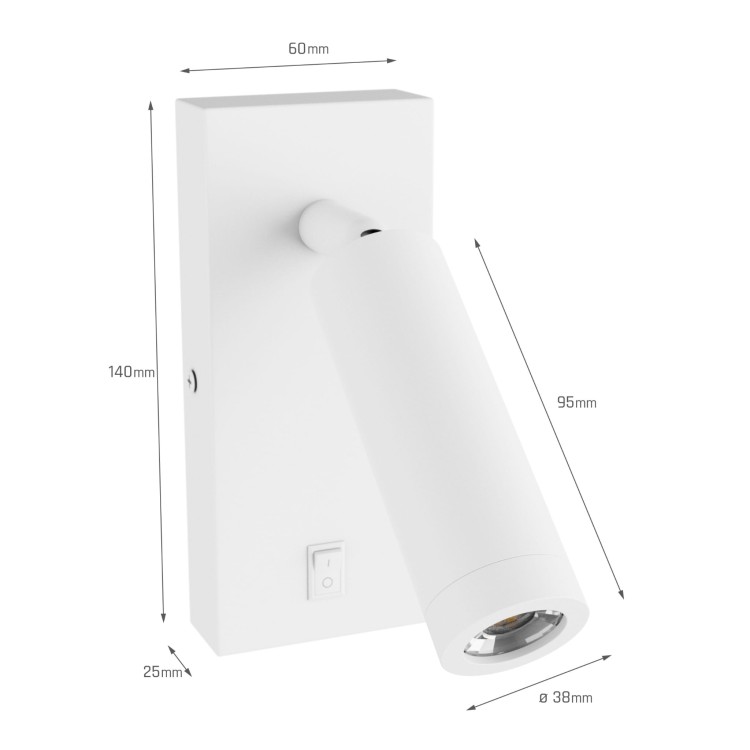 Kinkiet z włącznikiem MADARA SLIM MR11 SWITCH 230V IP20 38x95 + baza 140x60x25 Biały SLIP003039 SPECTRUM LED do sypialni