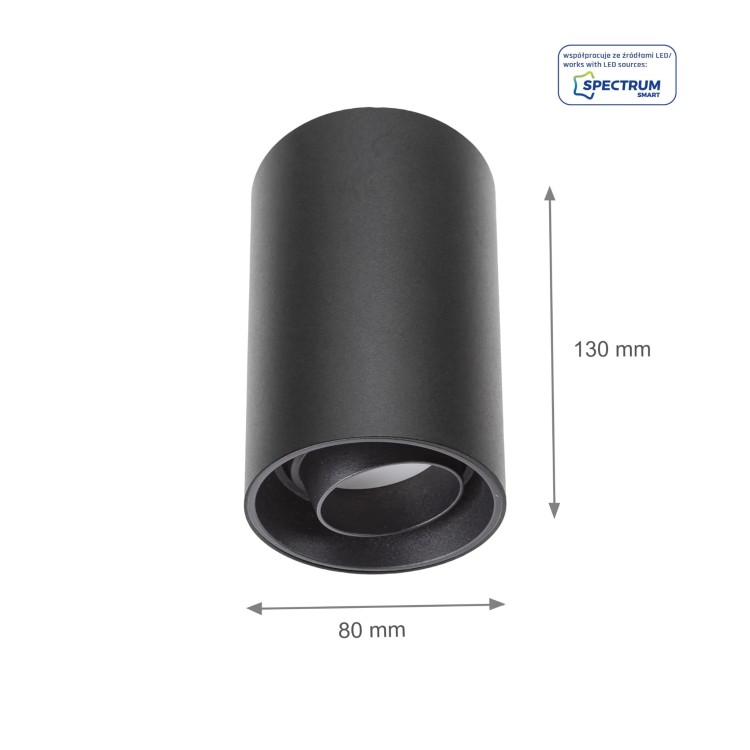 CHLOE GU10 Spot Natynkowa GU10 250V IP20 80x130mm Czarny okrągła Ruchoma SLIP004007 SPECTRUM LED