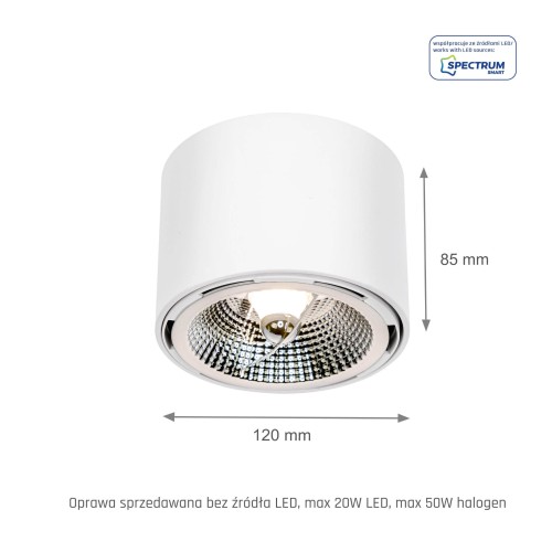 CHLOE AR111 Natynkowa GU10 250V IP20 120x85mm białe Biały okrągłe okrągła nieruchoma SLIP005010 SPECTRUM LED spot