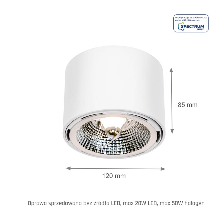 CHLOE AR111 Natynkowa GU10 250V IP20 120x85mm białe Biały okrągłe okrągła nieruchoma SLIP005010 SPECTRUM LED spot