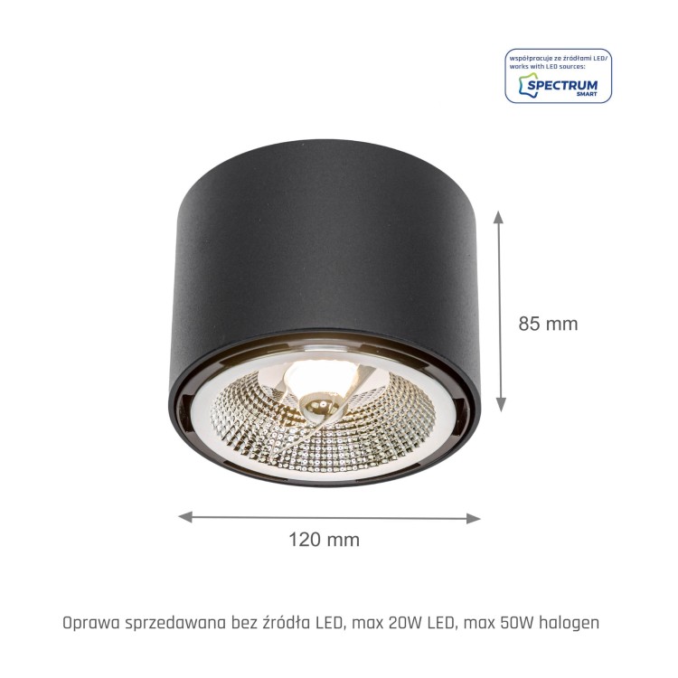 CHLOE AR111 Natynkowa GU10 250V IP20 120x85mm Czarny okrągła nieruchoma SLIP005011 SPECTRUM LED spot