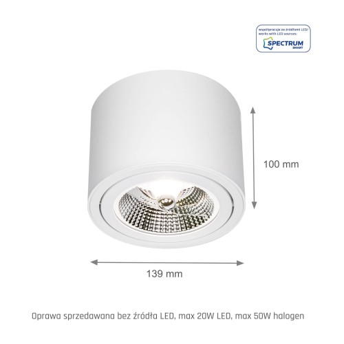 CHLOE AR111 Natynkowa GU10 250V IP20 139x100mm białe Biały okrągłe okrągła Ruchoma SLIP005012 SPECTRUM LED spot