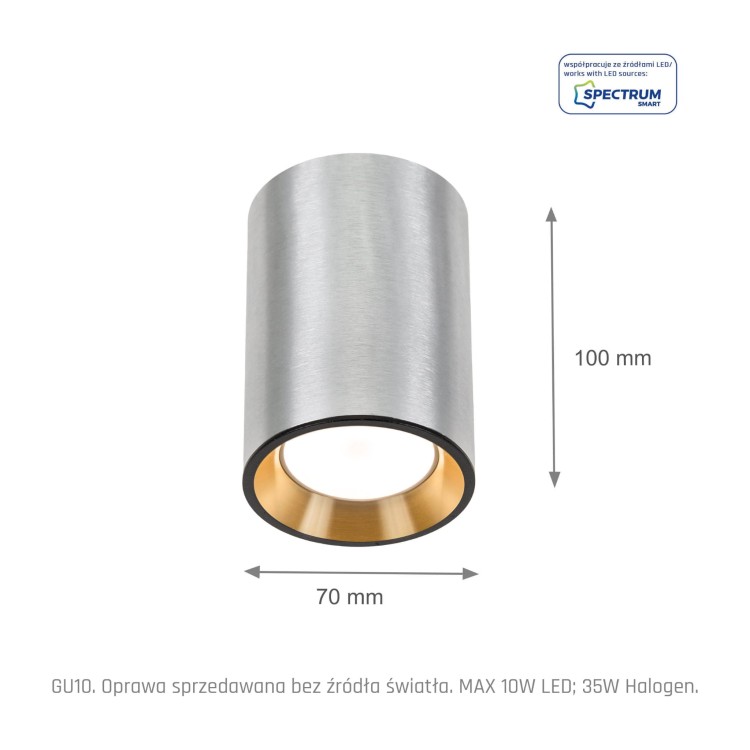 CHLOE GU10 MINI Natynkowa GU10 250V IP20 70x100mm Srebrny, Środek Złoty okrągła SLIP005014 SPECTRUM LED spot