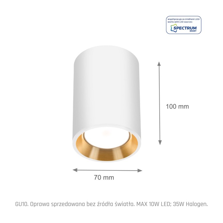 CHLOE GU10 MINI Natynkowa GU10 250V IP20 70x100mm Biały, Środek Złoty okrągła SLIP005015 SPECTRUM LED