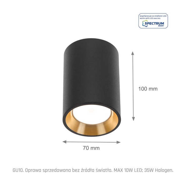 CHLOE GU10 MINI Natynkowa GU10 250V IP20 70x100mm Czarny, Środek Złoty okrągła SLIP005016 SPECTRUM LED spot