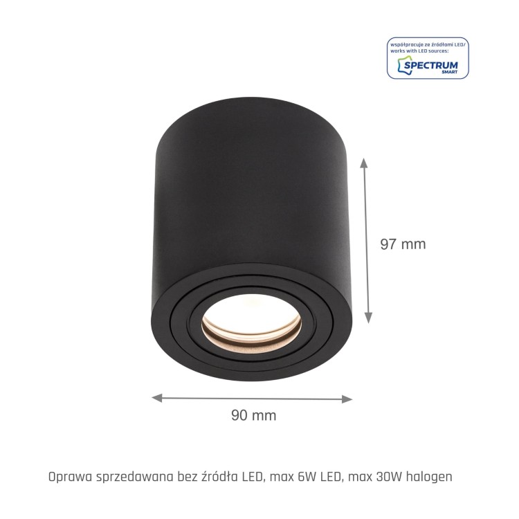 CHLOE GU10 Natynkowa GU10 250V IP65 90x97mm Czarny okrągła nieruchoma SLIP005034 SPECTRUM LED spot