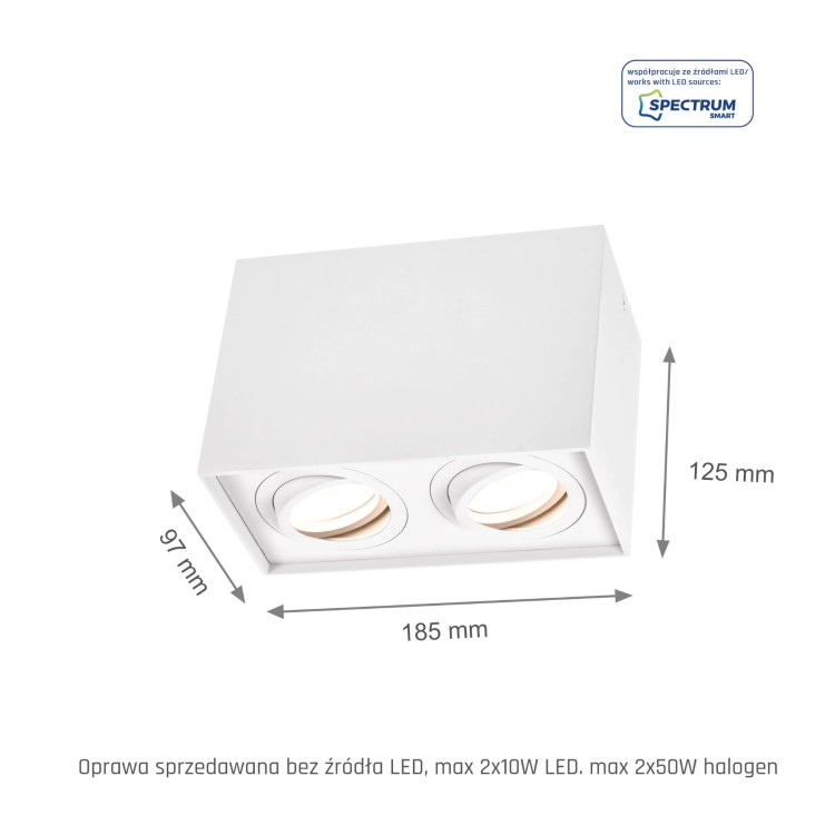 CHLOE DUO GU10 X2 Natynkowa GU10 250V IP20 97x185x125mm Biały Prostokątna Ruchoma SLIP005035 SPECTRUM LED