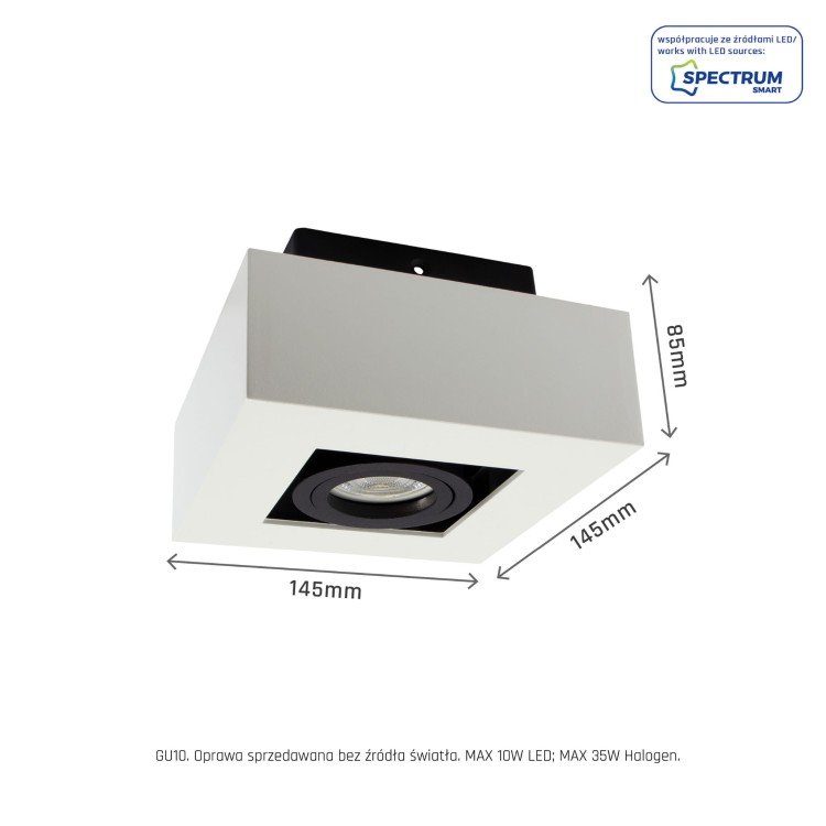 Oprawa sufitowa downlight MIRORA GU10 Natynkowa GU10 250V IP20 145X145X85mm Biały Czarny Kwadratowa Ruchoma SLIP005045 SPECTRUM LED