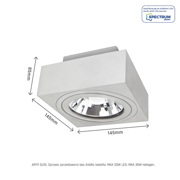 Oprawa sufitowa downlight MIRORA AR111 Natynkowa GU10 250V IP20 145X145X85mm Biały Kwadratowa Ruchoma SLIP005047 SPECTRUM LED