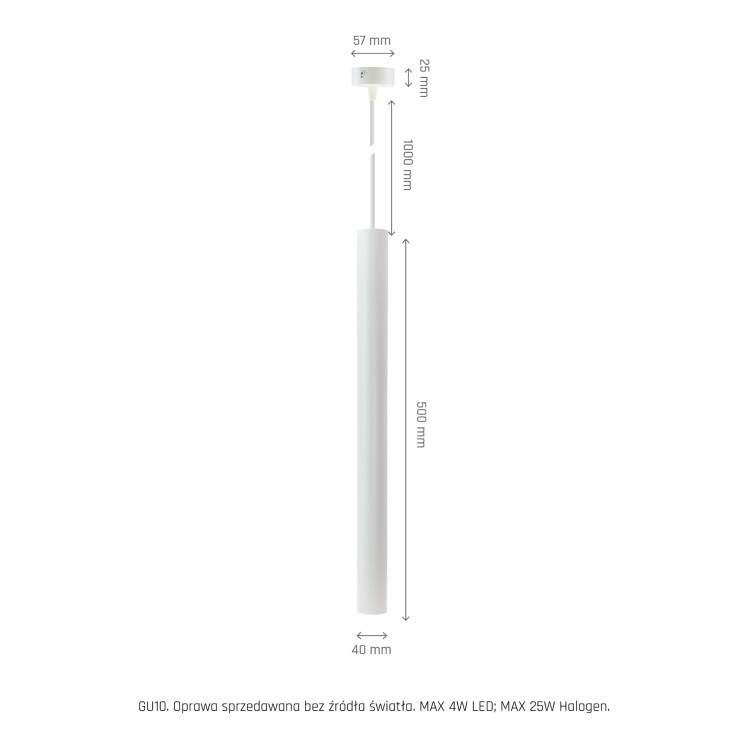 CHLOE SLIM MR11 Zwieszana BAZA 250V IP20 40x500+1m kabel Biały regulowany kąt świecenia SLIP005053 SPECTRUM LED