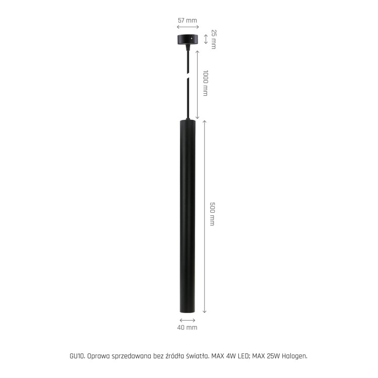 CHLOE SLIM MR11 Zwieszana BAZA 250V IP20 40x500+1m kabel Czarny regulowany kąt świecenia SLIP005054 SPECTRUM LED