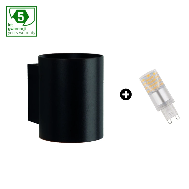 Pakiet 5 Lat Gwarancji: Oprawa SQUALLA G9 tuba Czarna + Żarówka LED G9 4W CW ( SLIP006012 + WOJ+14435 ) SLIP006012_WOJ+14435 SPECTRUM LED