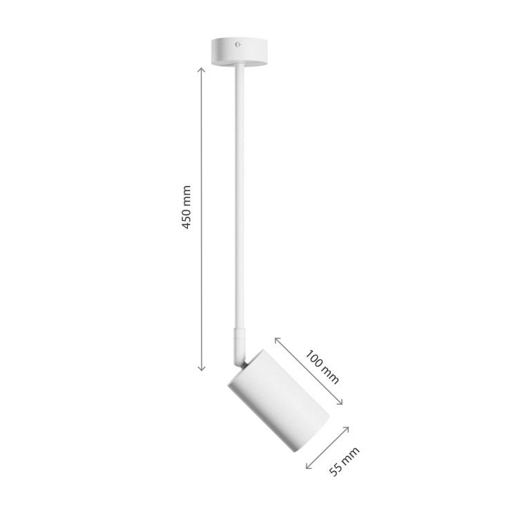 Lampa sufitowa natynkowa VARIOSA GU10 BAZA 230V IP20 55x100x450mm Biała Biały Okrągła SLIP006027 SPECTRUM LED zwis