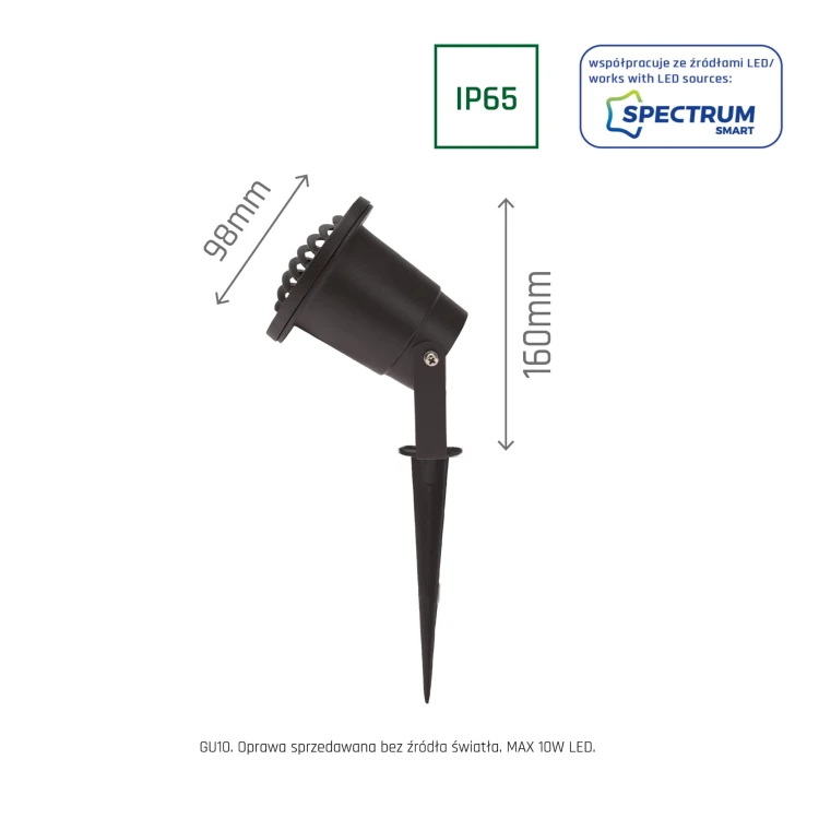 FLORI GU10 ALU RAY 250V IP65 98x160mm Czarna wbijana, Ruchoma SLIP012013 SPECTRUM LED