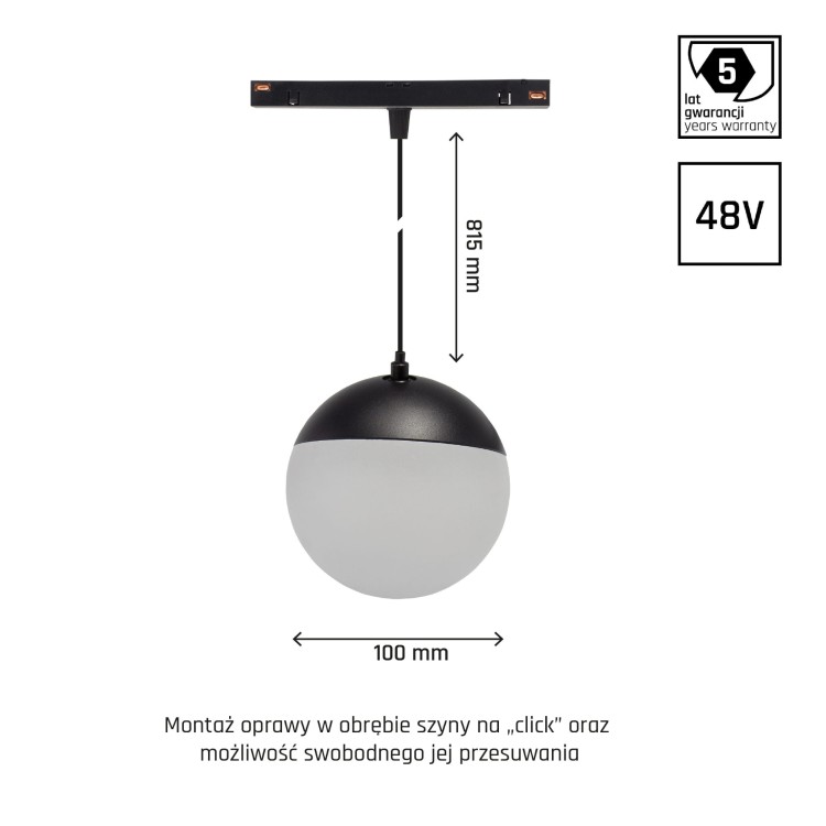 System SHIFT SMART- GLOBE P Oprawa Kula Zwis fi100 (815mm kabel) 5W 165st czarny CCT/DIM 5 Lat Gwarancji. WLD+40001_SMART WOJNAROWSKI Lighting