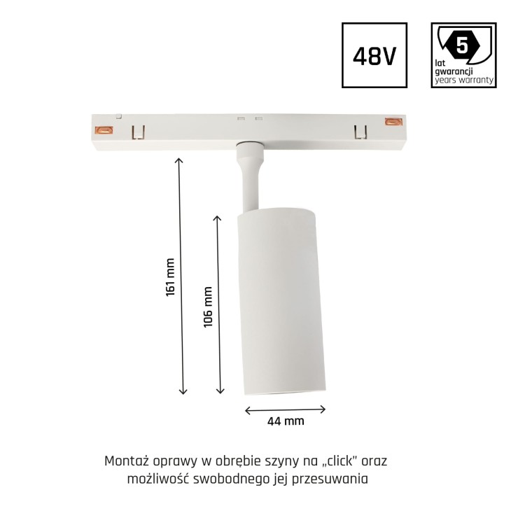 System SHIFT - Spot M Oprawa na Szynoprzewód 44x157x178mm 10W 24st Biały 5 Lat Gwarancji DALI WLD+40003_DALI WOJNAROWSKI Lighting