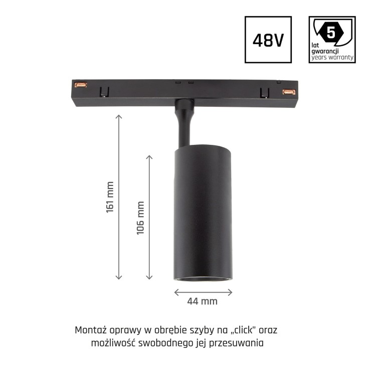 System SHIFT - Spot M Oprawa na Szynoprzewód 44x157x178mm 10W 24st czarny 5 Lat Gwarancji 2 obwody WLD+40005_2F WOJNAROWSKI Lighting