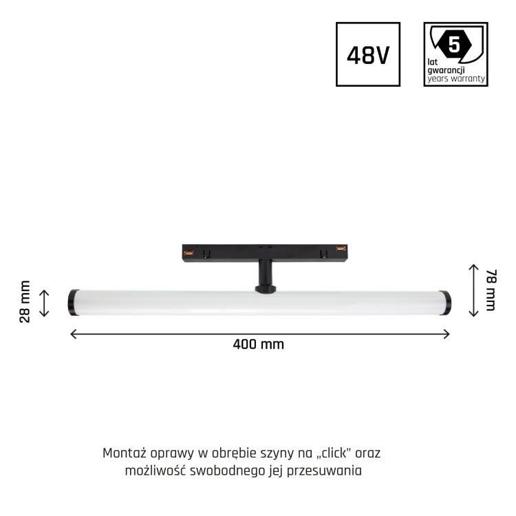 System SHIFT SMART- BEAM regulowana 28x400x75mm 12W 150st czarny CCT/DIM 5 Lat Gwarancji WLD+40007_SMART WOJNAROWSKI Lighting
