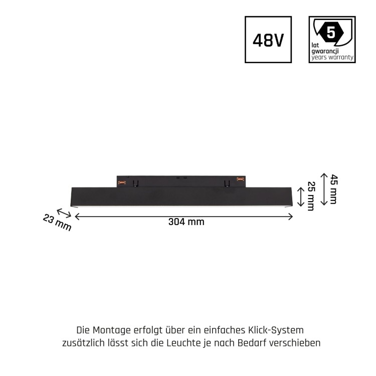 System SHIFT SMART- LINE S Oprawa liniowa 304x23x42mm 10W 100st czarny CCT/DIM 5 Lat Gwarancji WLD+40008_SMART WOJNAROWSKI Lighting
