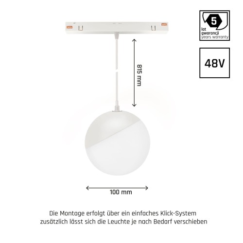 System SHIFT SMART- GLOBE P Oprawa Kula Zwis fi100 (815mm kabel) 5W 165st biała CCT/DIM 5 Lat Gwarancji. WLD+40034_SMART WOJNAROWSKI Lighting
