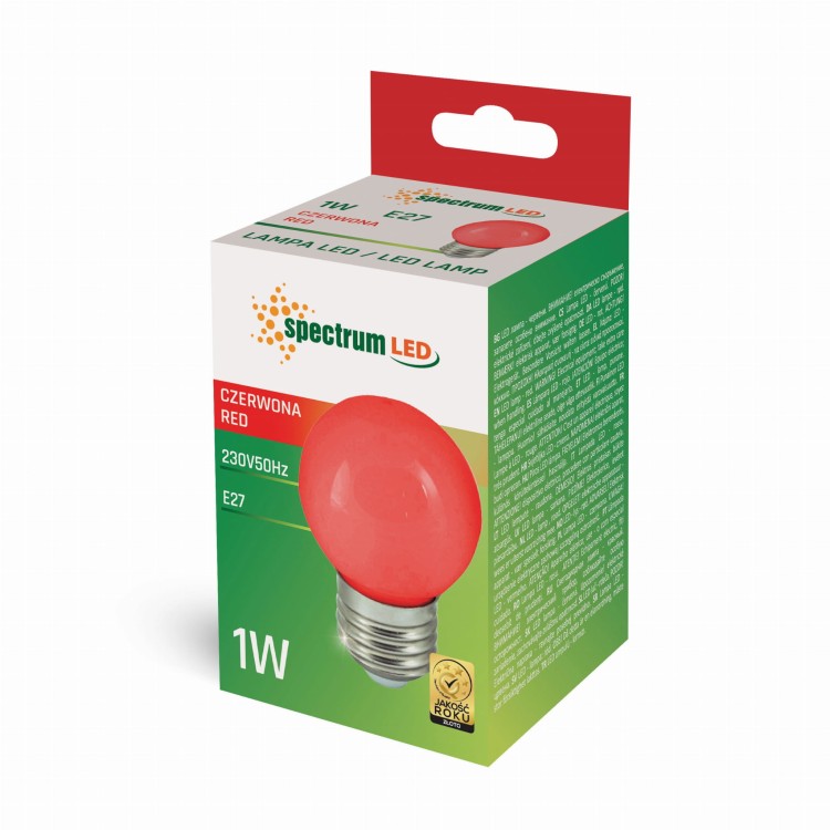 Żarówka LED kulka E-27 E27 230V 1W CZERWONY WOJ+11795 SPECTRUM LED