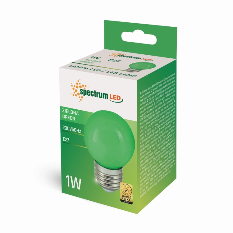 Żarówka LED kulka E-27 E27 230V 1W ZIELONY WOJ+11796 SPECTRUM LED