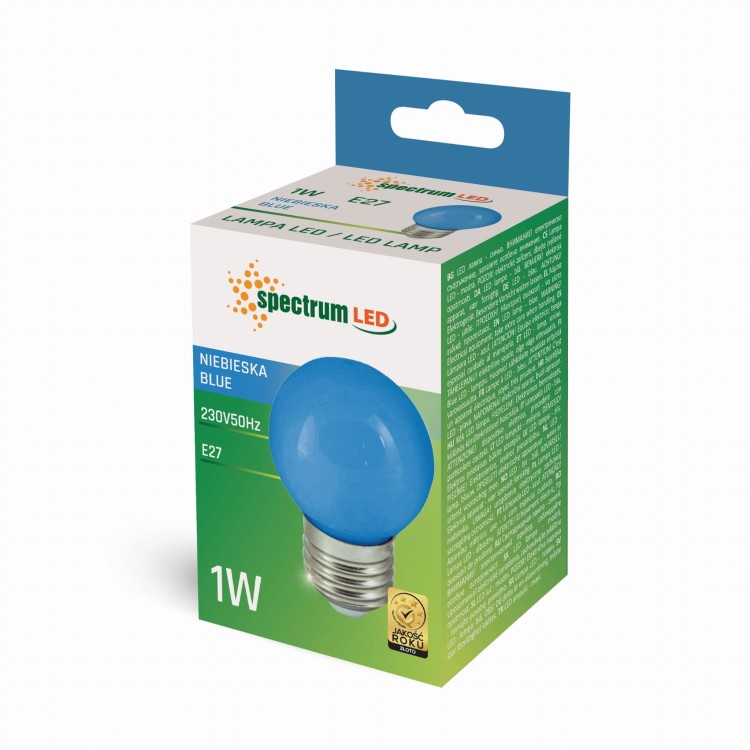 Żarówka LED kulka E-27 E27 230V 1W NIEBIESKI WOJ+11797 SPECTRUM LED