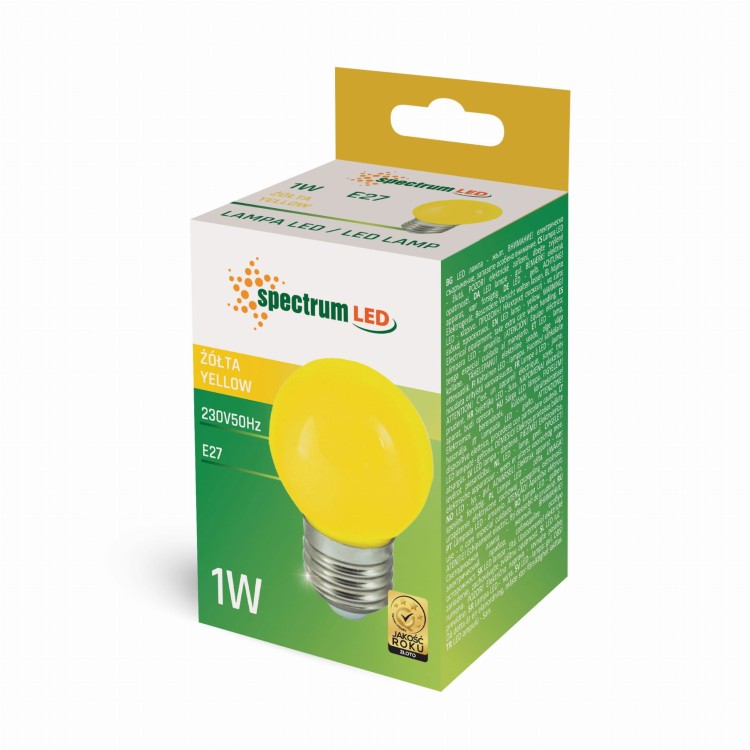 Żarówka LED kulka E-27 E27 230V 1W Żółty WOJ+11798 SPECTRUM LED