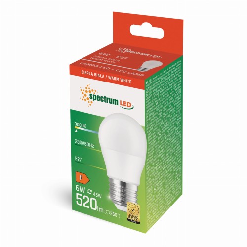 Żarówka LED kulka E-27 E27 230V 6W WW + WOJ+13024 SPECTRUM LED