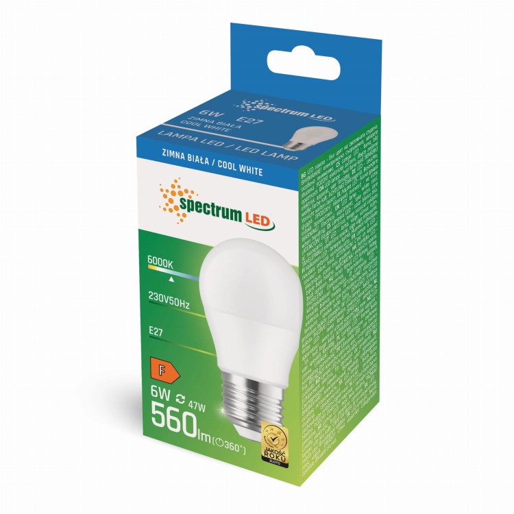 Żarówka LED kulka E-27 E27 230V 6W CW + WOJ+13025 SPECTRUM LED