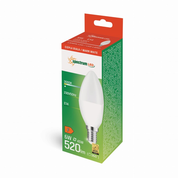 Żarówka LED świecowa świeczka E-14 E14 230V 6W WW WOJ+13026 SPECTRUM LED
