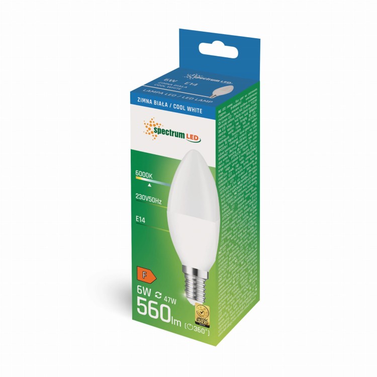 Żarówka LED świecowa świeczka E-14 E14 230V 6W CW + WOJ+13027 SPECTRUM LED