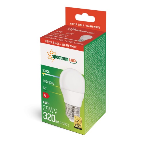 Żarówka LED kulka E-27 E27 230V 4W WW + WOJ+13032_4W SPECTRUM LED