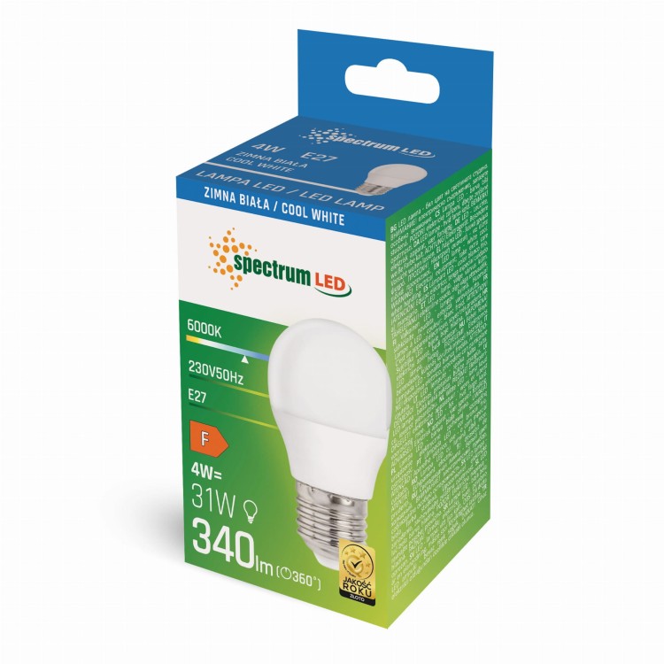 Żarówka LED kulka E-27 E27 230V 4W CW WOJ+13033 SPECTRUM LED