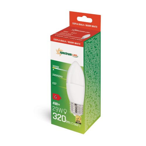 Żarówka LED świecowa świeczka E-27 E27 230V 4W WW WOJ+13036_4W SPECTRUM LED