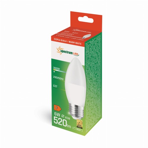 Żarówka LED świecowa świeczka E-27 E27 230V 6W WW + WOJ+13061 SPECTRUM LED