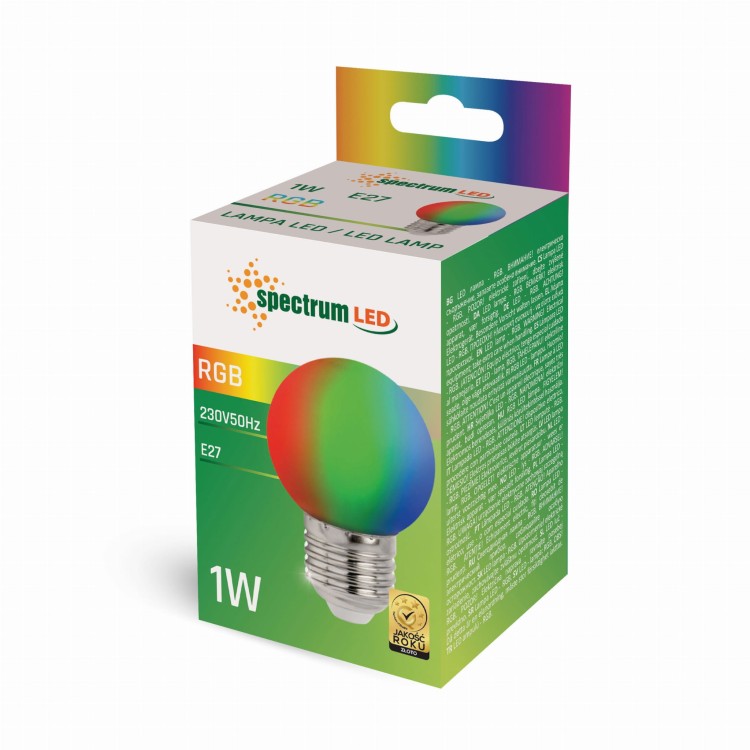 Żarówka LED kulka E-27 E27 230V 1W RGB WOJ+13105 SPECTRUM LED