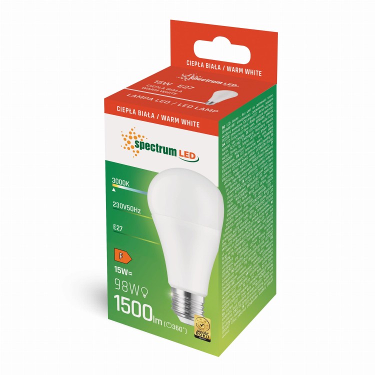 Żarówka LED GLS E-27 E27 230V 15W WW WOJ+13113 SPECTRUM LED