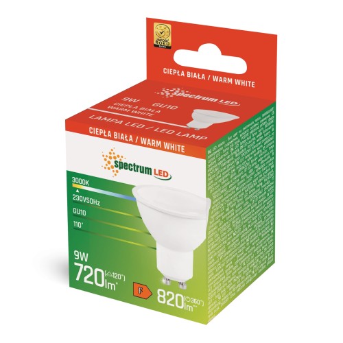 Żarówka LED GU10 230V 9W SMD WW z mleczną szybką biała WOJ+13256_9W SPECTRUM LED