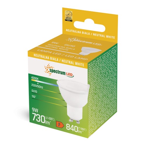 Żarówka LED GU10 230V 9W SMD NW z mleczną szybką biała WOJ+13258_9W SPECTRUM LED