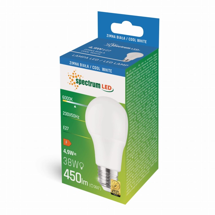 Żarówka LED GLS E-27 E27 230V 4.9W CW WOJ+13272_4.9W SPECTRUM LED