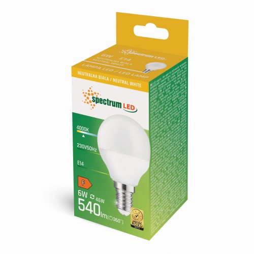 Żarówka LED kulka E-14 E14 230V 6W NW WOJ+13756 SPECTRUM LED