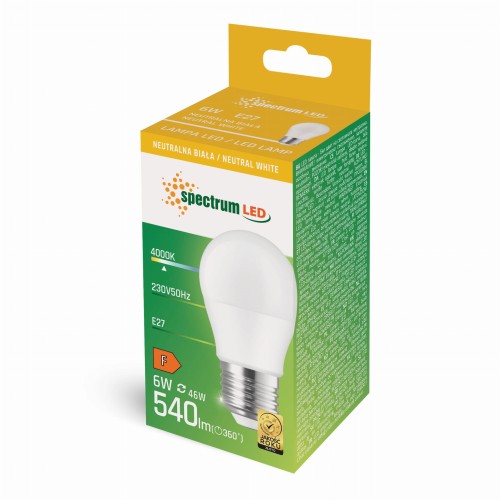 Żarówka LED kulka E-27 E27 230V 6W NW WOJ+13757 SPECTRUM LED