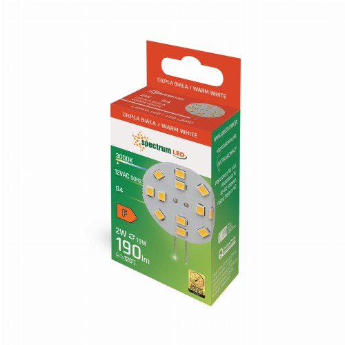Żarówka LED G4 12V 2W 12 LED WW 30mm WOJ+13782 SPECTRUM LED